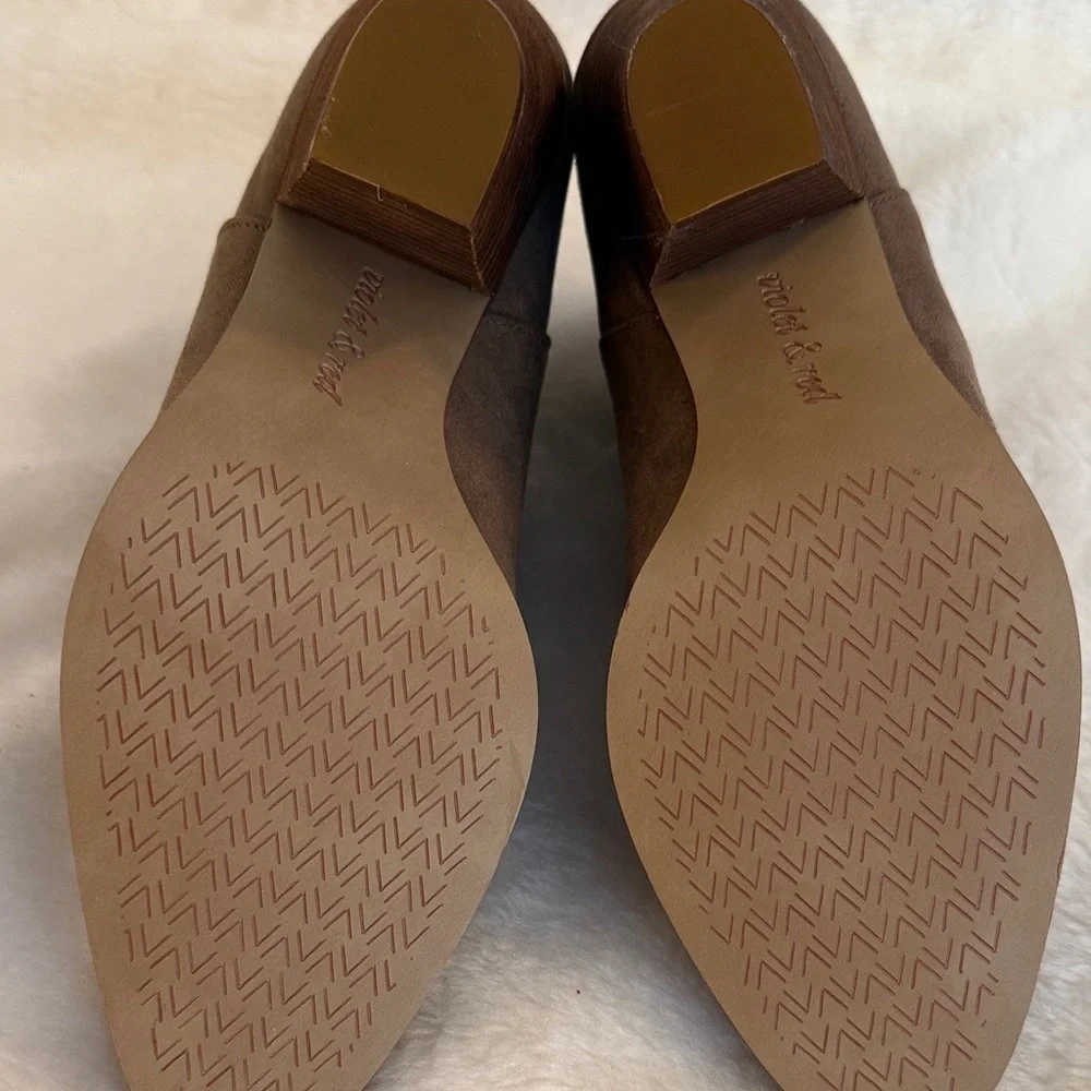 Violet & Red Jackson Lazer Cut Topline Booties In Taupe Faux Suede
